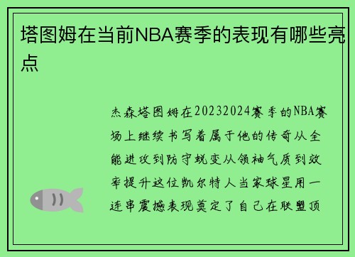 塔图姆在当前NBA赛季的表现有哪些亮点